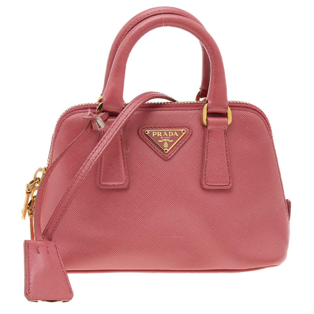 Pre Owned Prada Pink Saffiano Leather Mini Promenade Satchel