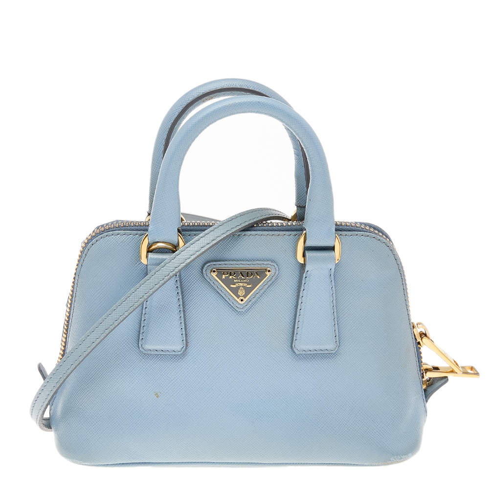 Pre Owned Prada Blue Saffiano Lux Leather Mini Promenade Crossbody Bag