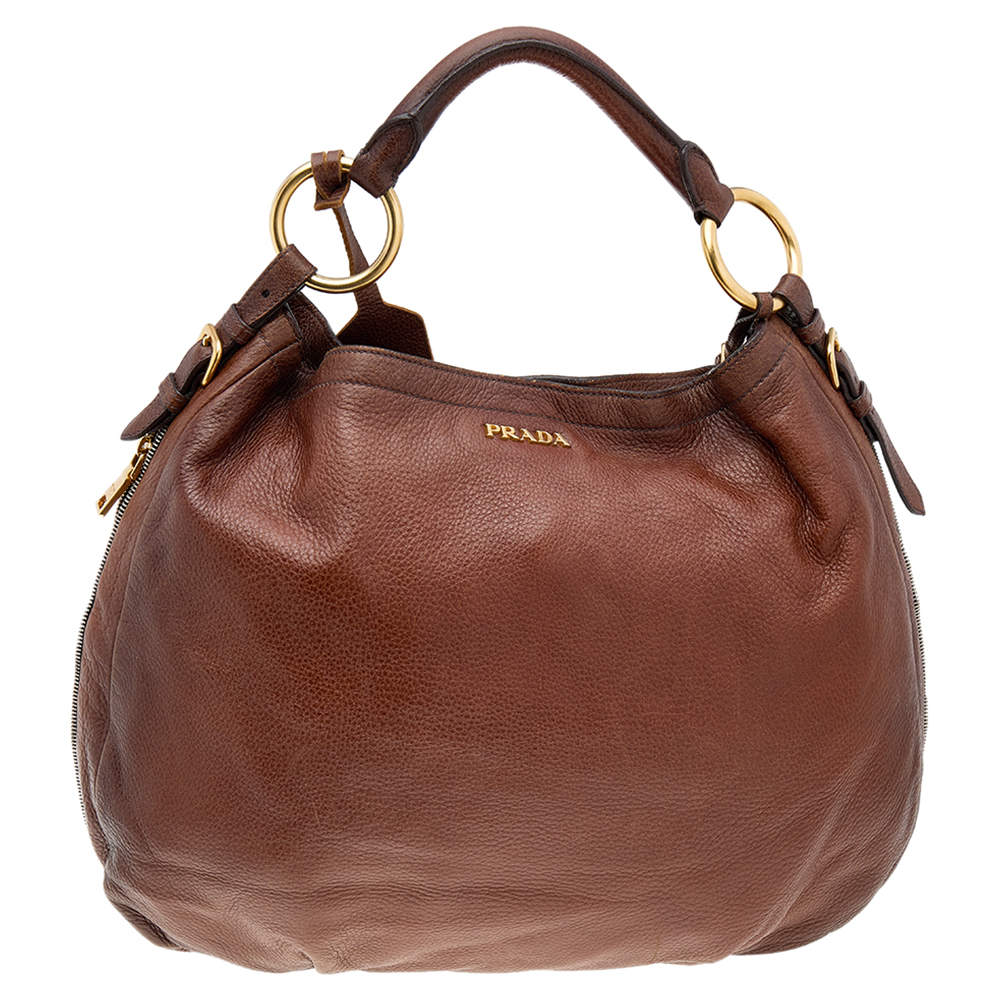 Pre Owned Prada Brown Cervo Leather Hobo