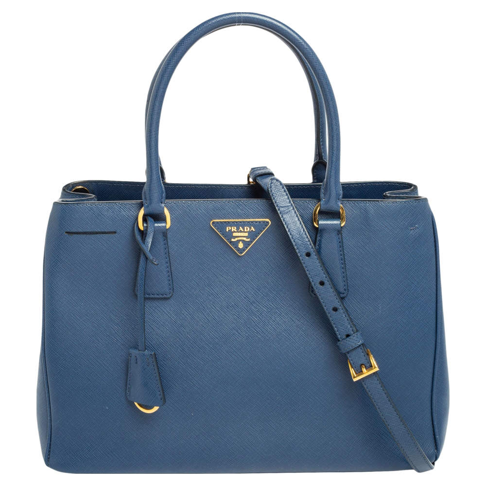 Pre Owned Prada Navy Blue Saffiano Lux Leather Medium Middle Zip Tote