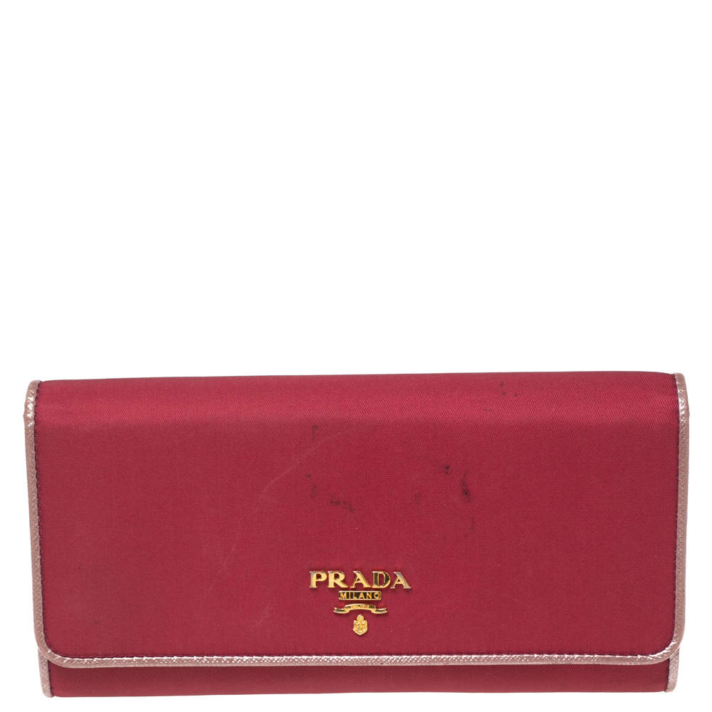 Pre Owned Prada Pink Nylon and Leather Continental Wallet