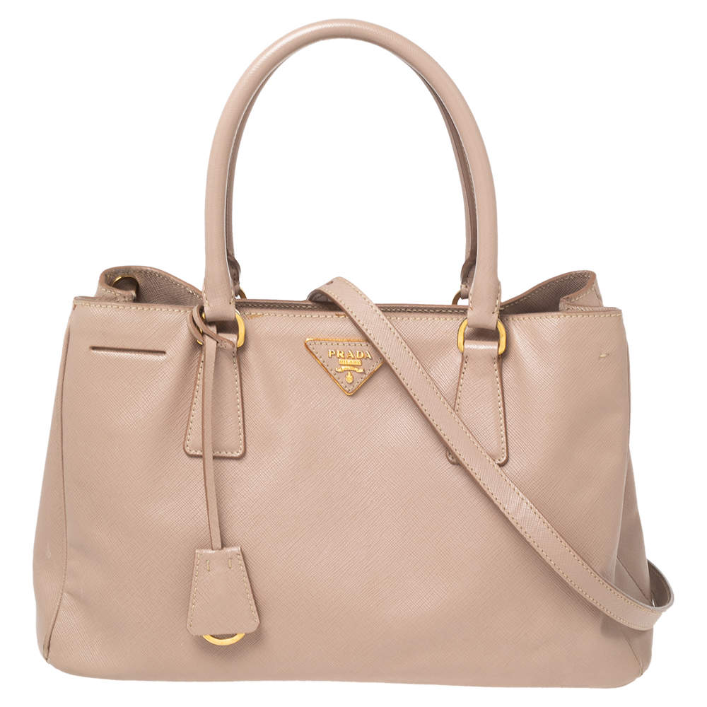 Pre Owned Prada Beige Saffiano Leather Medium Open Tote