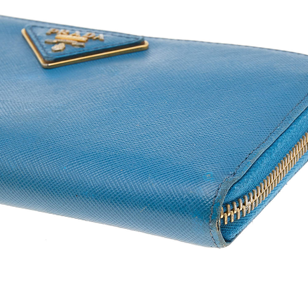 Prada Blue Saffiano Zip Around Wallet QNADVD3RBB023