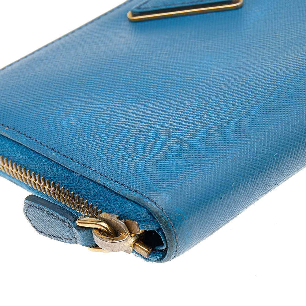 Prada Blue Saffiano Zip Around Wallet QNADVD3RBB023