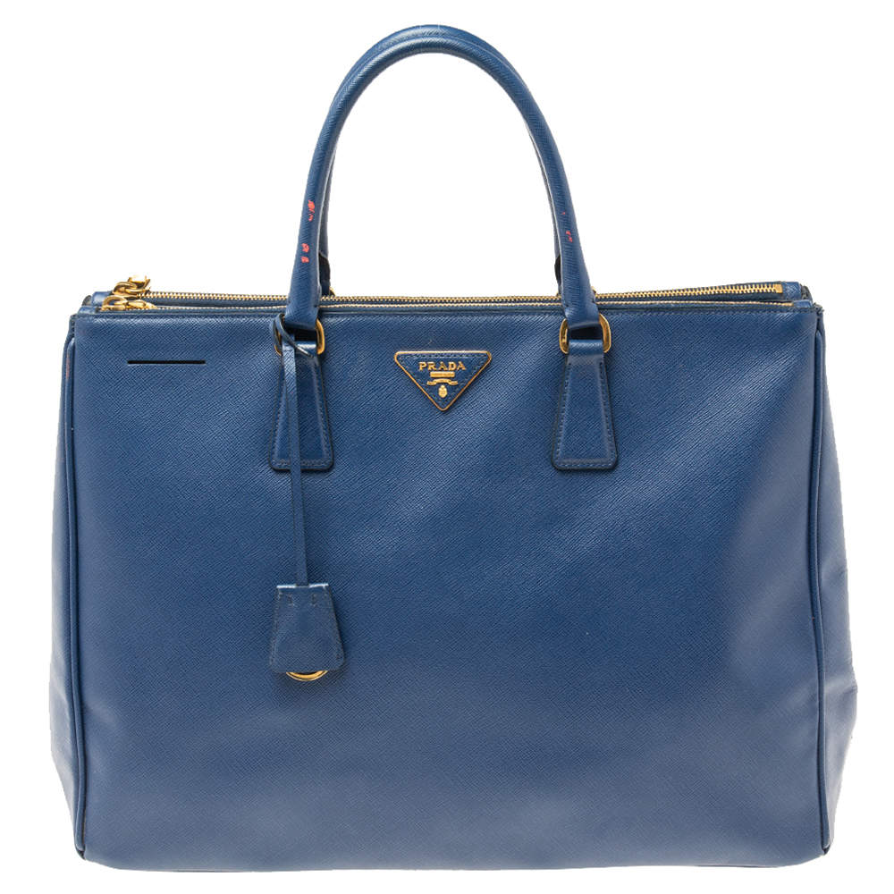 Pre Owned Prada Blue Saffiano Lux Leather Executive Galleria Tote