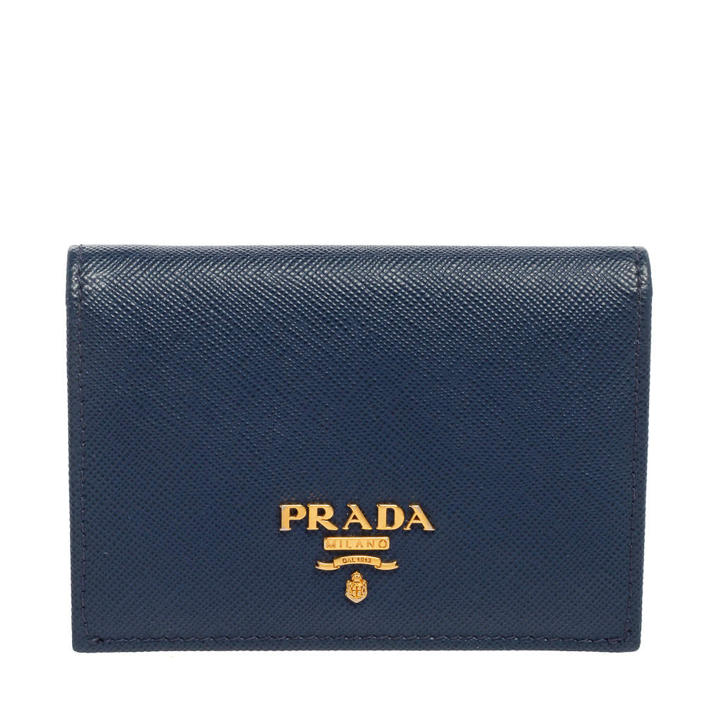 Pre Owned Prada Blue Saffiano Leather Bifold Card Case