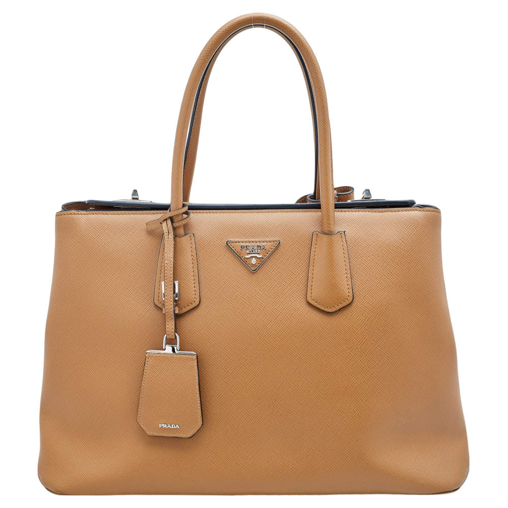 Pre Owned Prada Caramel Leather Double Tote