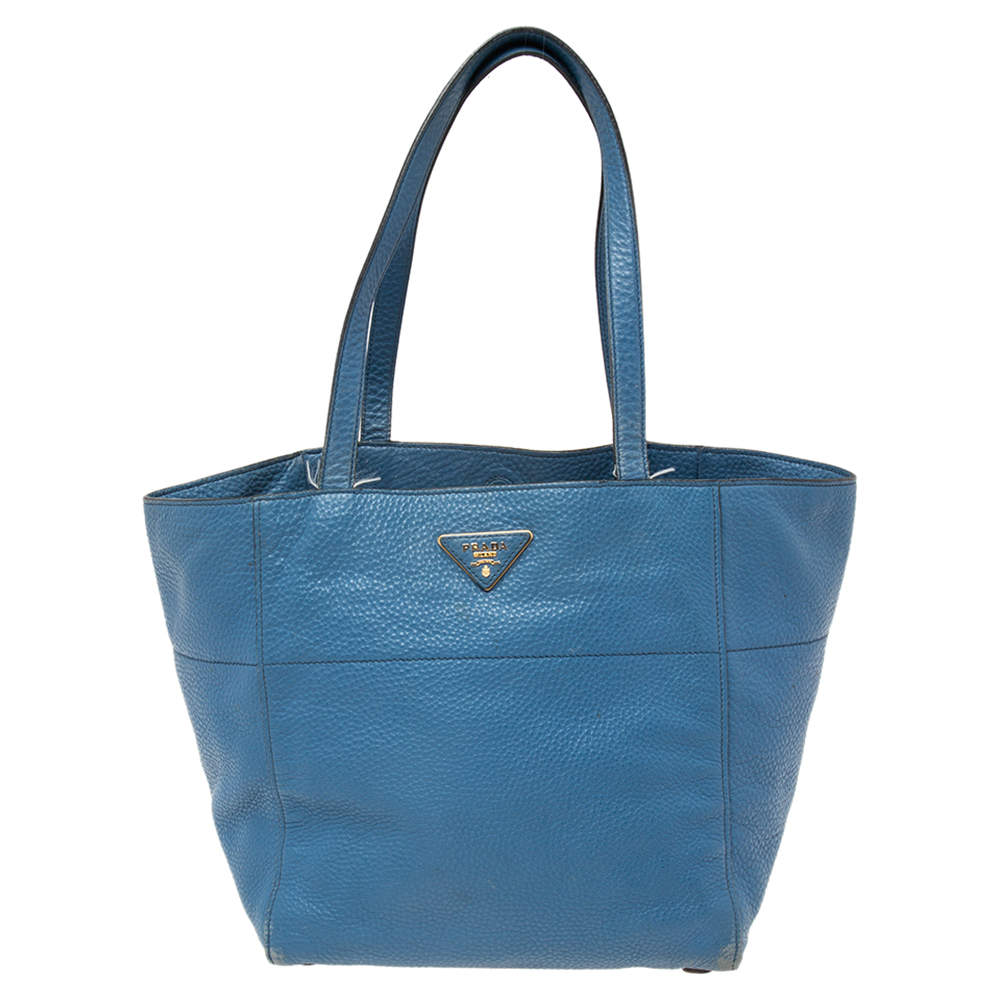 Pre Owned Prada Blue Vitello Daino Tote