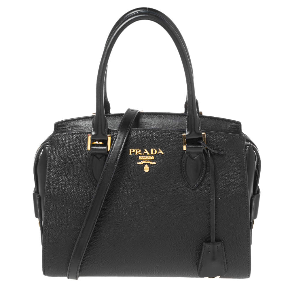 Pre Owned Prada Black Saffiano Leather Small Top Handle Crossbody Bag
