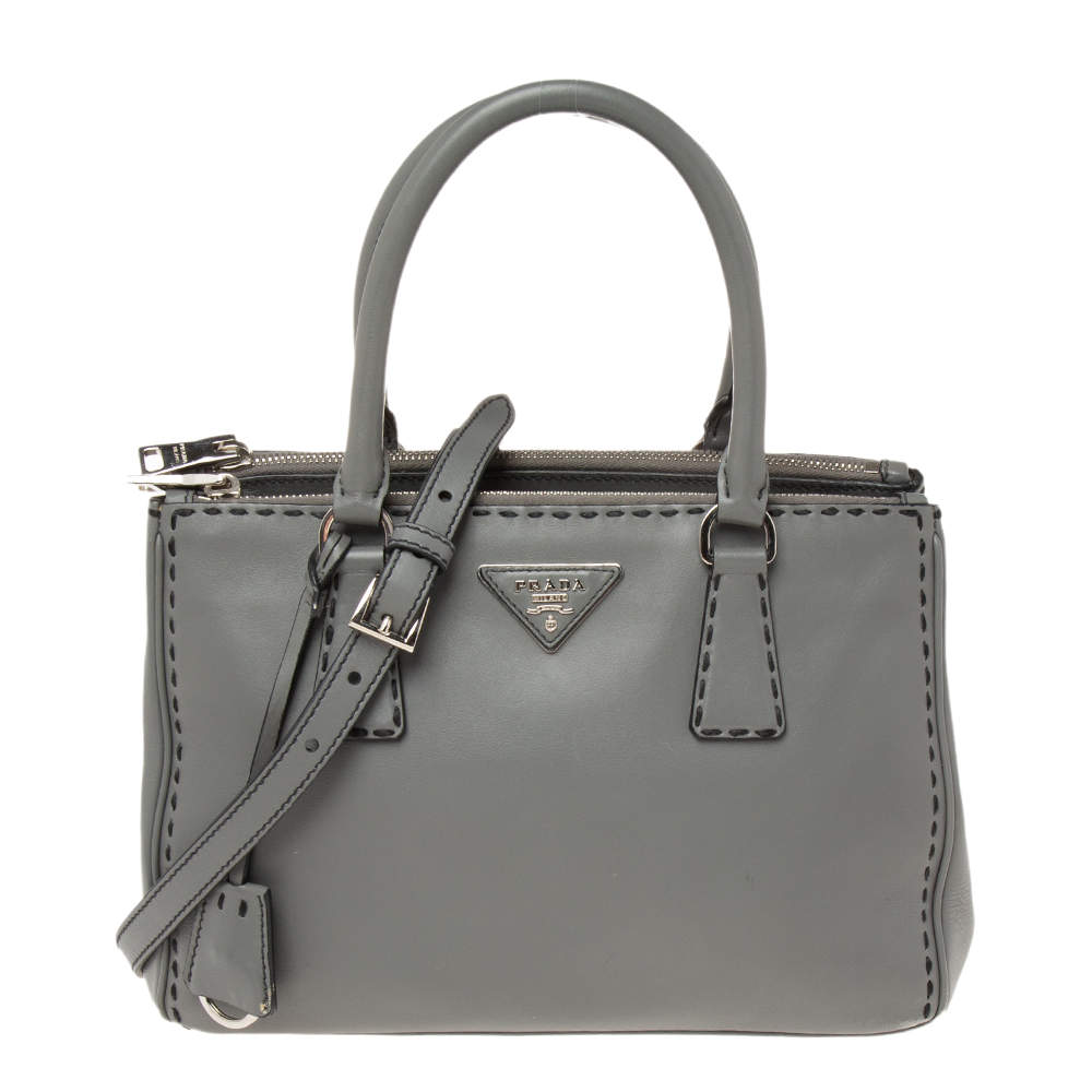 Pre Owned Prada Grey Leather Double Zip Tote