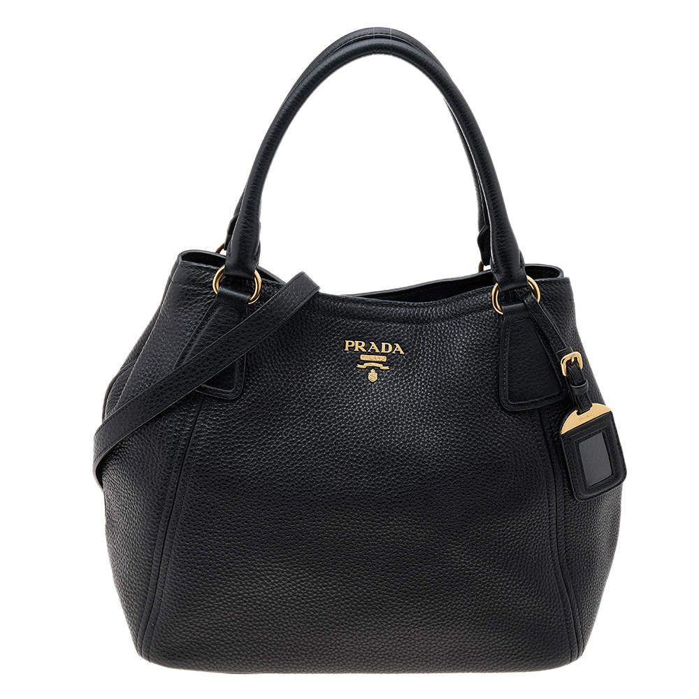 Pre Owned Prada Black Leather Vitello Daino Tote