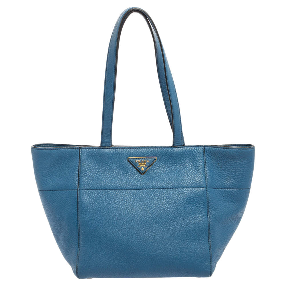 Pre Owned Prada Blue Vitello Daino Leather Tote