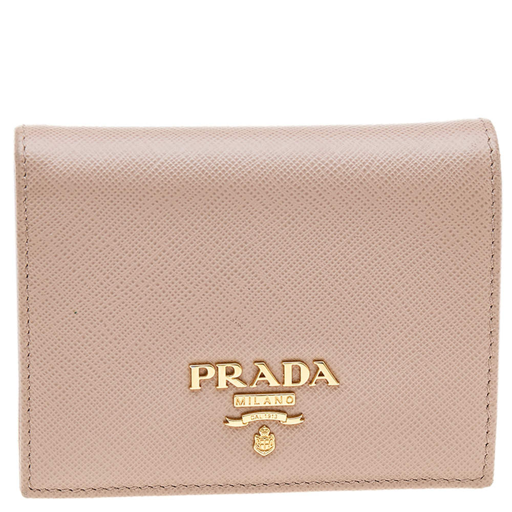 Pre Owned Prada Dusty Pink Saffiano Leather Bifold Wallet