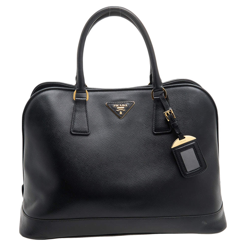 Pre Owned Prada Black Saffiano Lux Leather Dome Satchel
