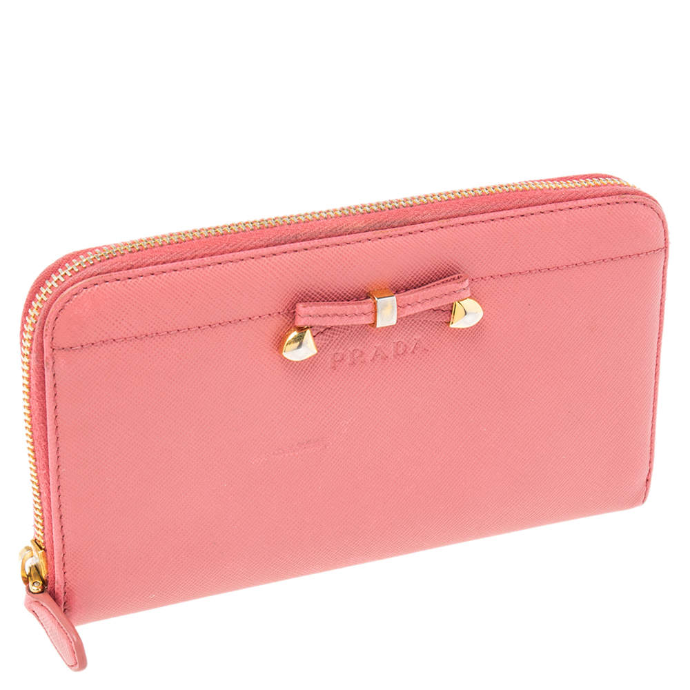 Prada Pink Saffiano Leather Bow Tie Wallet