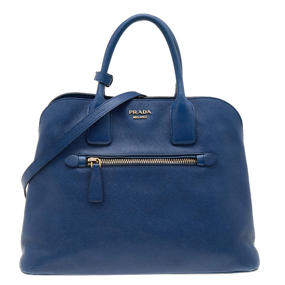 Pre Owned Prada Blue Saffiano Cuir Leather Open Promenade Tote