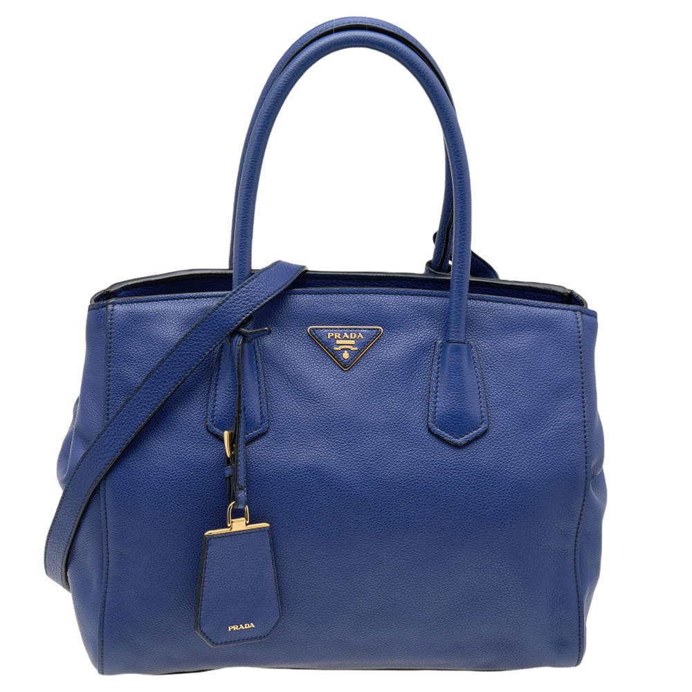 Pre Owned Prada Blue Vitello Grain Leather Tote