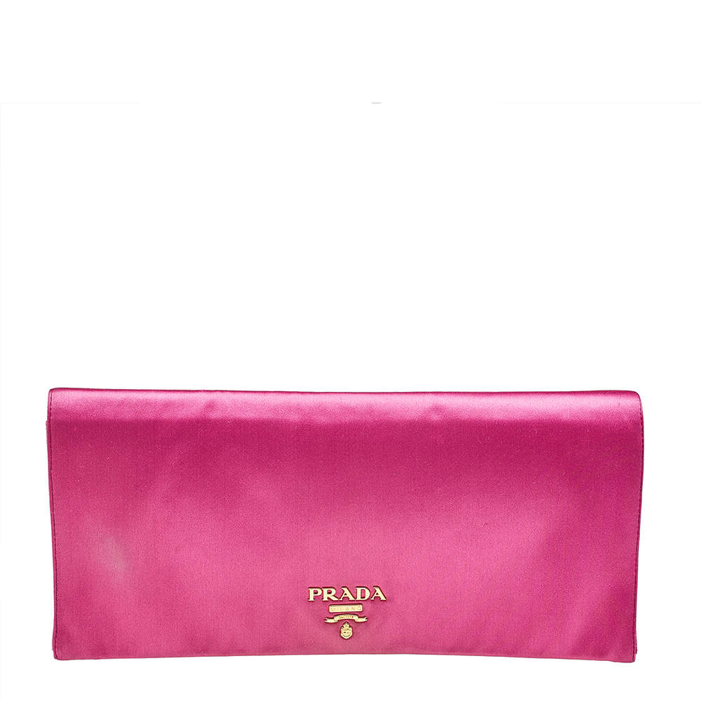 Pre Owned Prada Pink Satin Flap Clutch