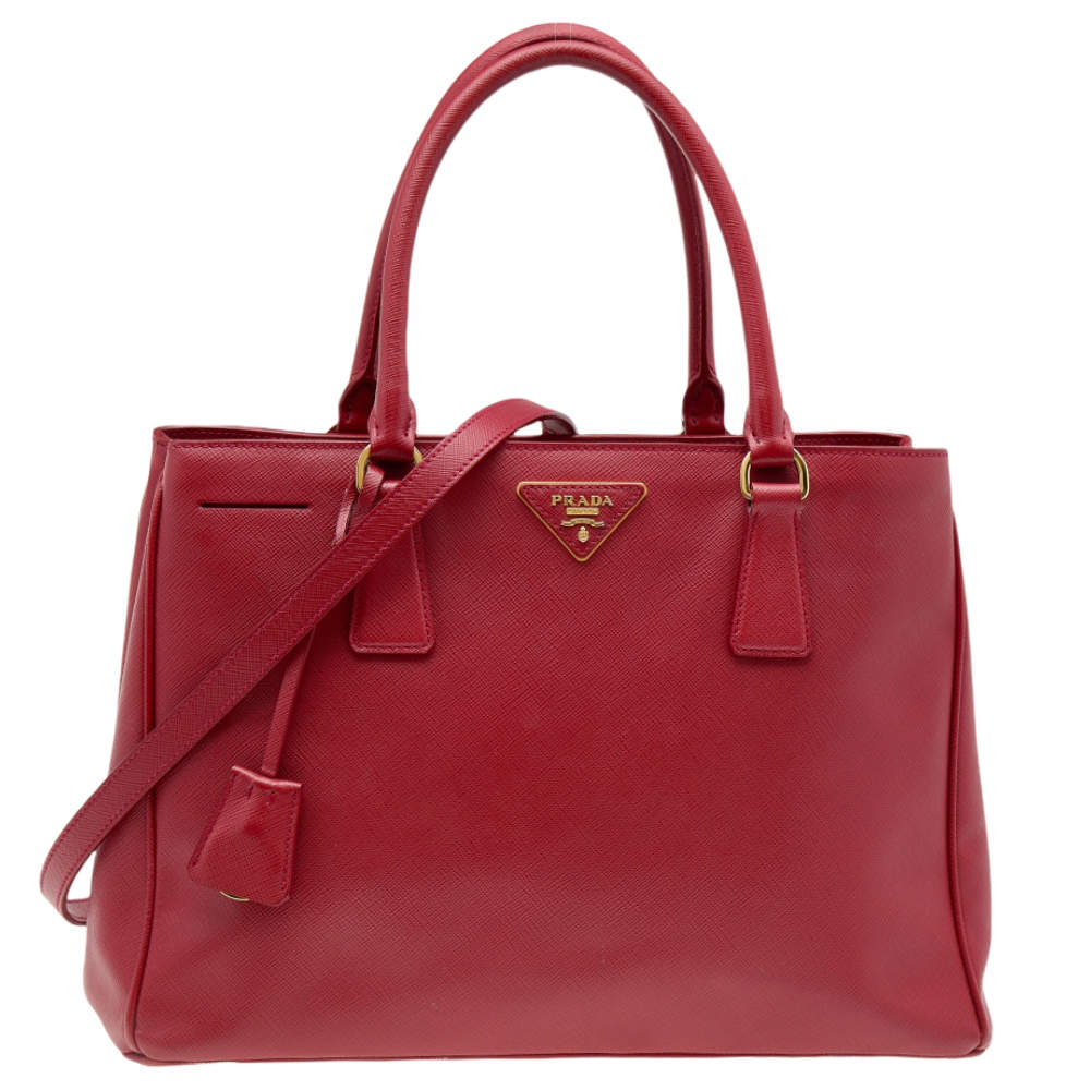 Pre Owned Prada Red Saffiano Lux Leather Small Tote