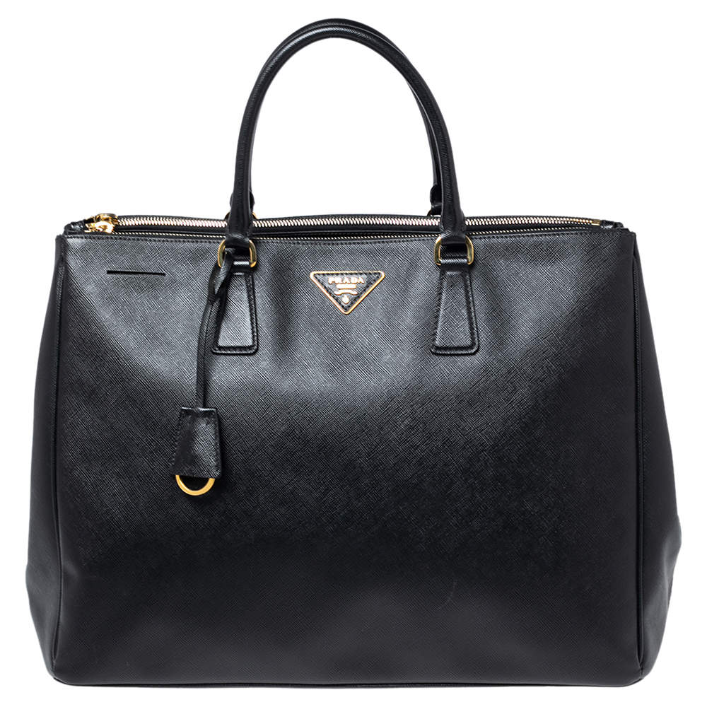 Pre Owned Prada Black Saffiano Leather Large Galleria Double Zip Tote