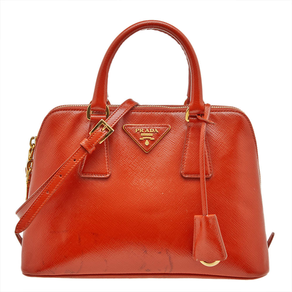 Pre Owned Prada Orange Saffiano Leather Small Promenade Satchel