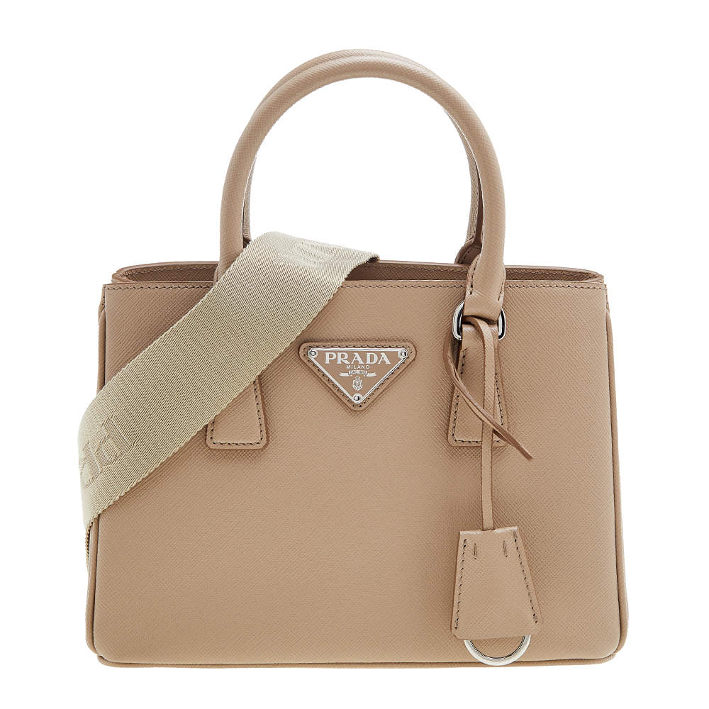 Pre Owned Prada Beige Saffiano Lux Leather Mini Galleria Tote