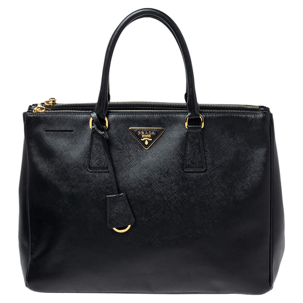 Pre Owned Prada Black Saffiano Lux Leather Large Double Zip Tote