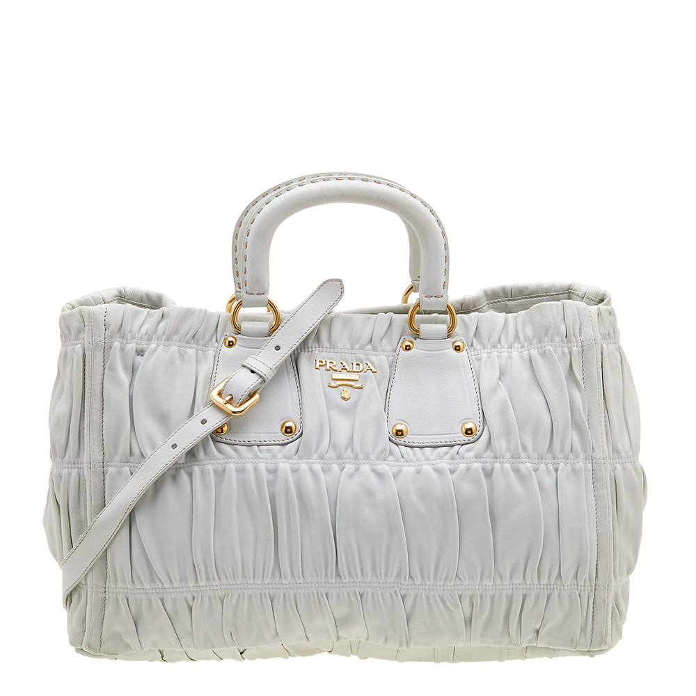 Pre Owned Prada White Gaufre Leather Tote
