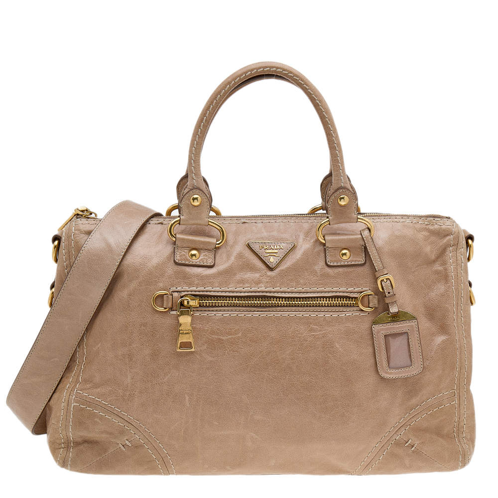 Pre Owned Prada Light Brown Leather Shopper Tote