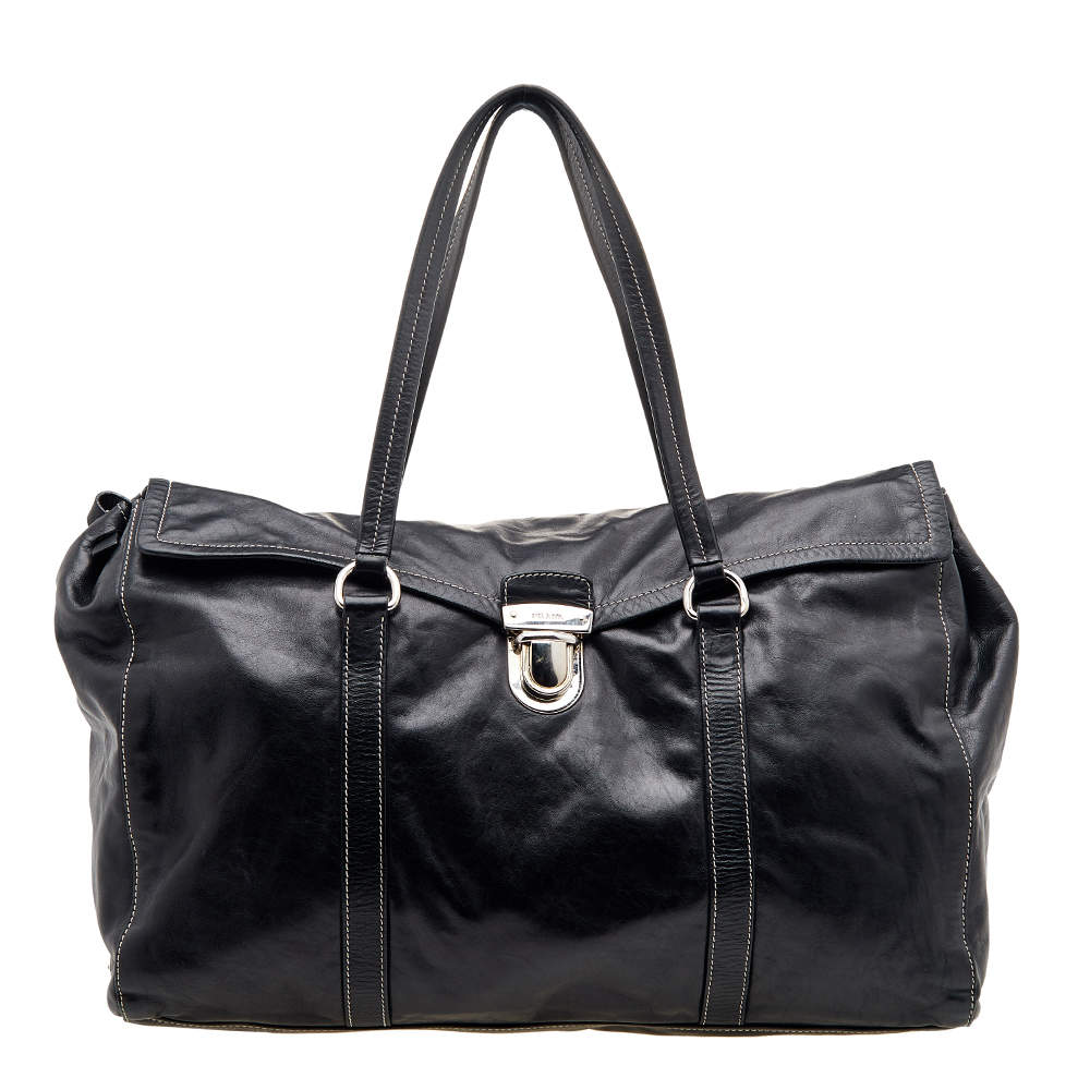 Pre Owned Prada Black Soft Leather Satchel