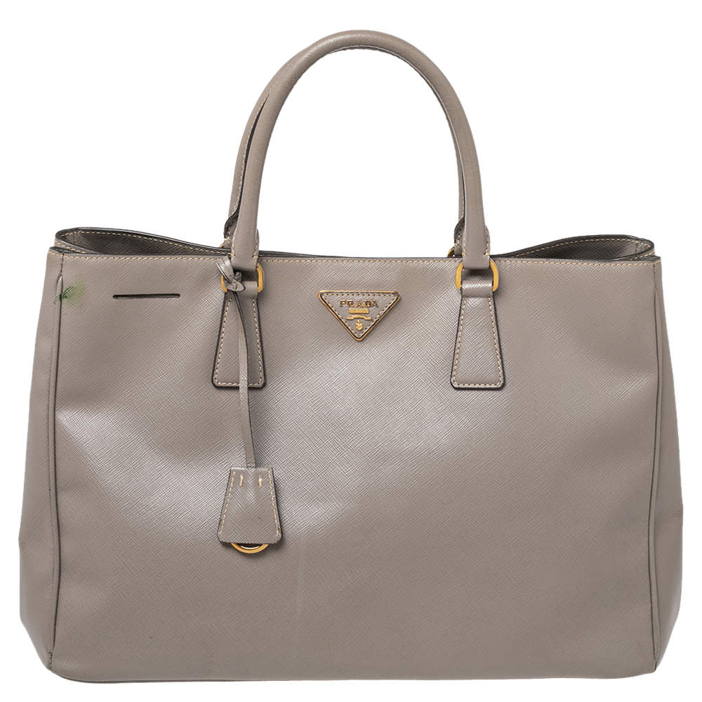 Pre Owned Prada Grey Saffiano Lux Leather Open Galleria Tote