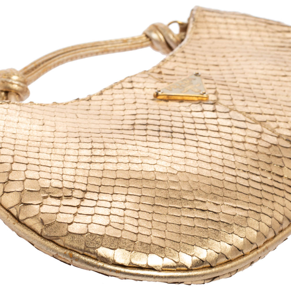 Prada Gold Metallic Snakeskin Jeweled Chain Clutch Bag BP0250 - Yoogi's  Closet