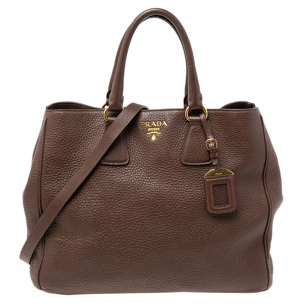 Pre Owned Prada Dark Brown Leather Tote