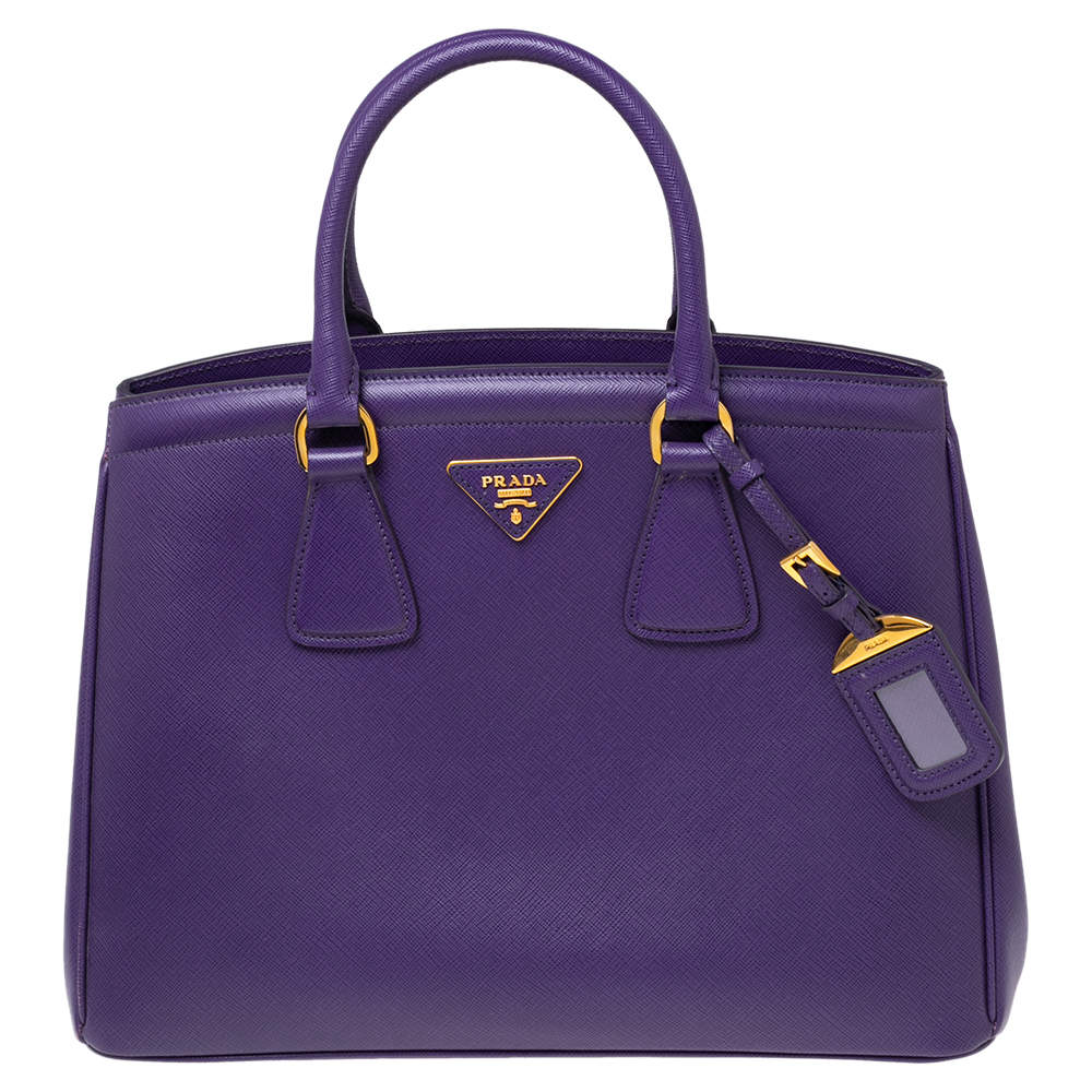 Pre Owned Prada Purple Saffiano Lux Leather Parabole Tote