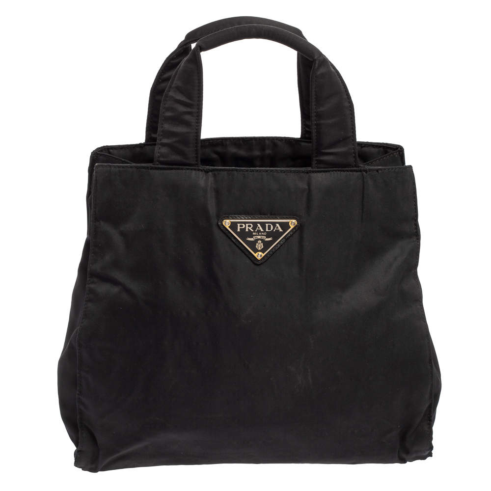 Pre Owned Prada Black Nylon Logo Tote