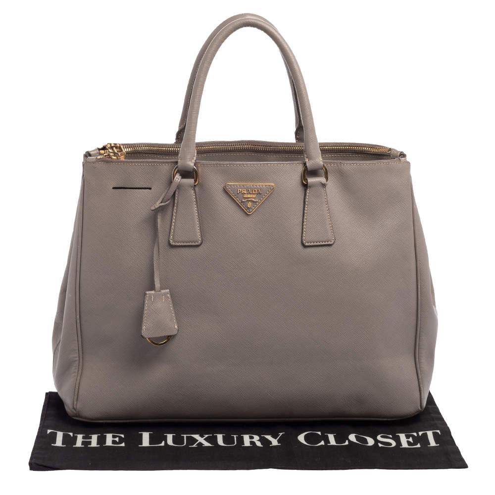 PRADA Grey Saffiano Lux Leather Large Double Zip…