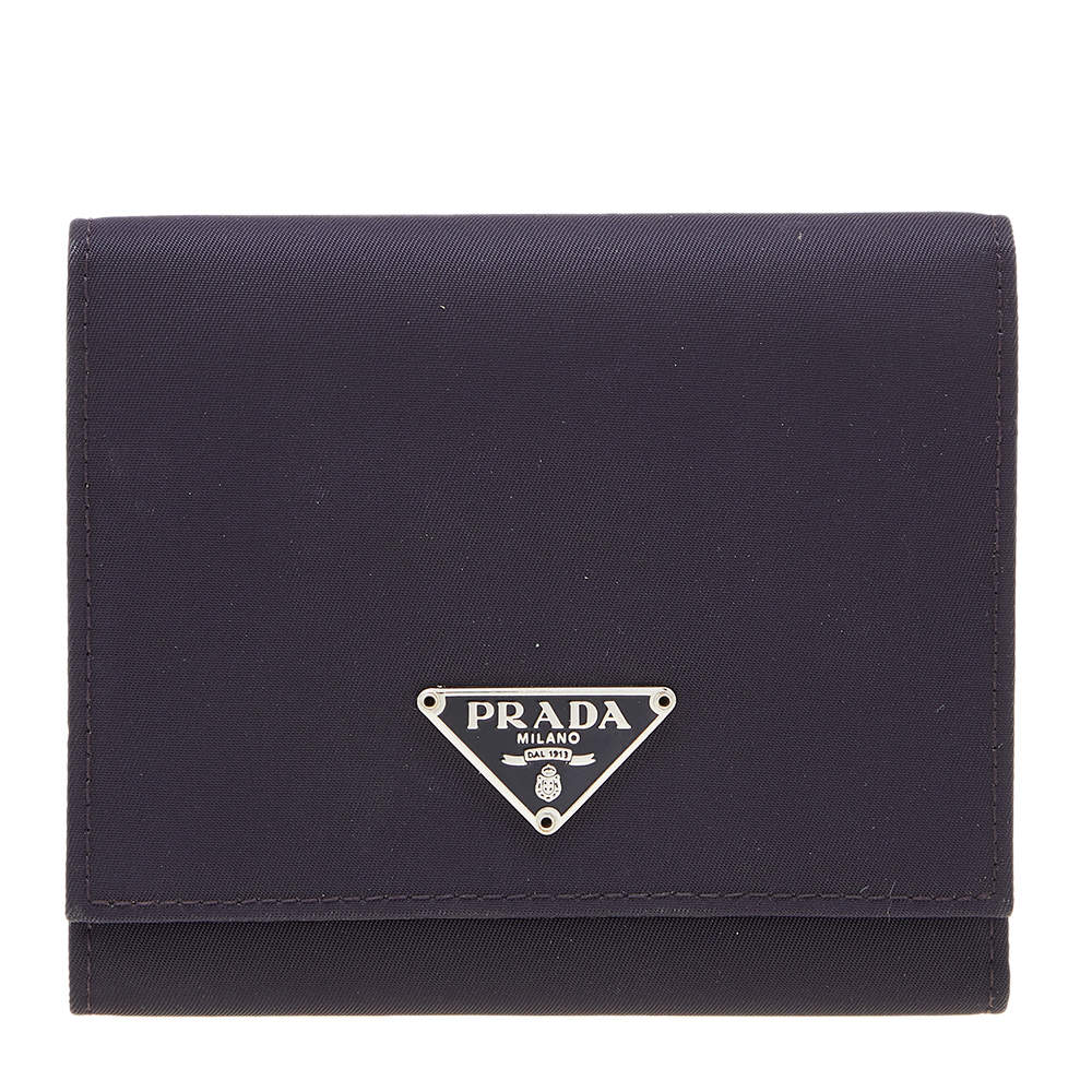 Pre Owned Prada Navy Blue Nylon Trifold Wallet