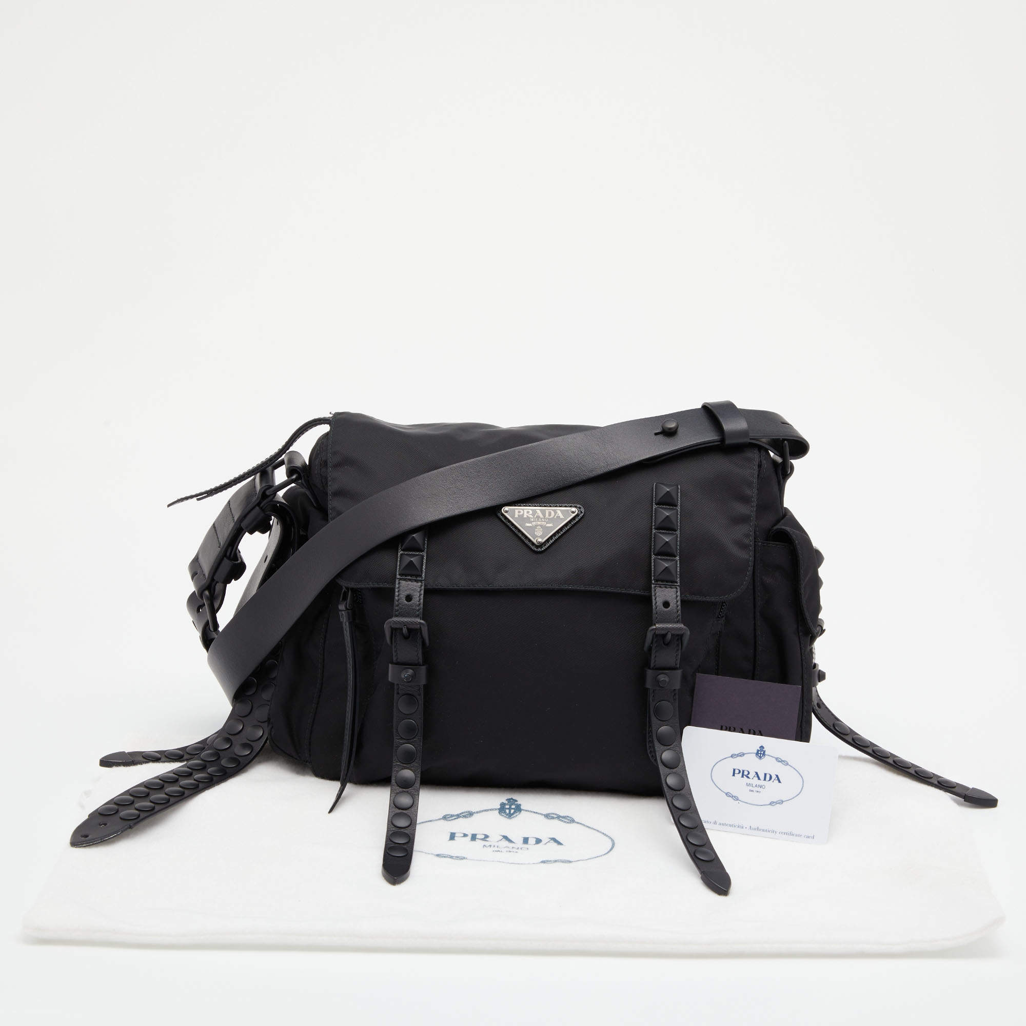 Prada Prada Black Nylon Shoulder Bag with Studding