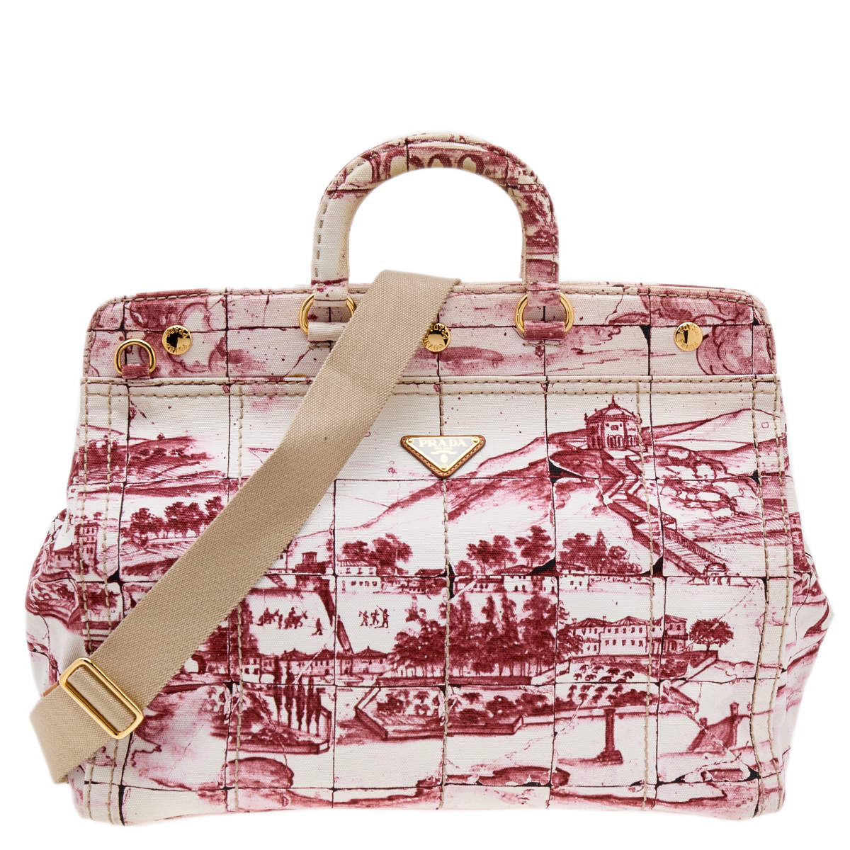 Pre Owned Prada Pink/White Printed Canvas Canapa Tote