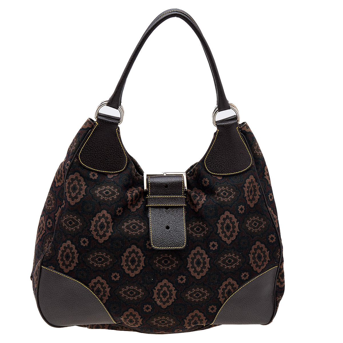 Pre Owned Prada Brown Printed Canvas and Leather Hobo
