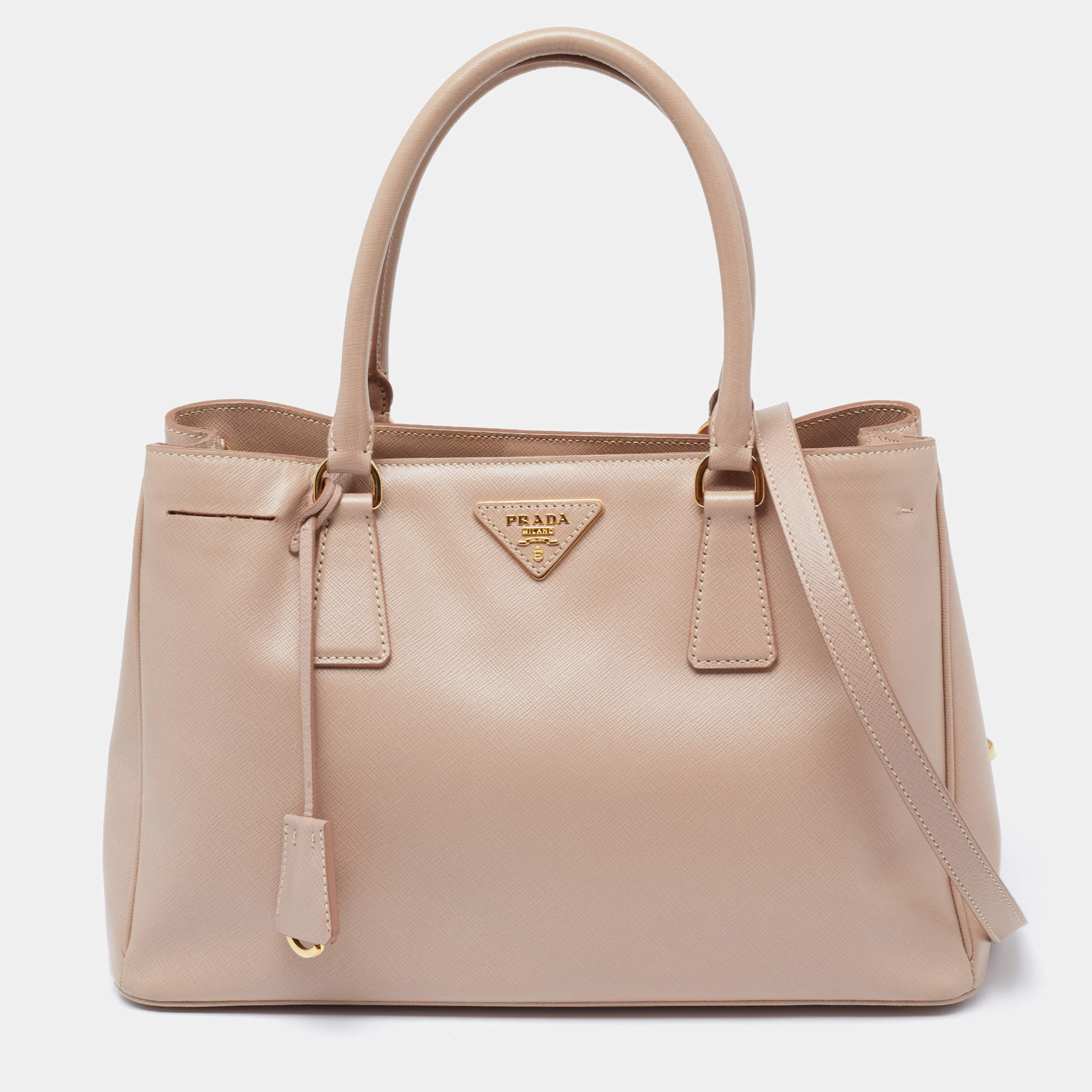Pre Owned Prada Beige Saffiano Lux Leather Small Tote