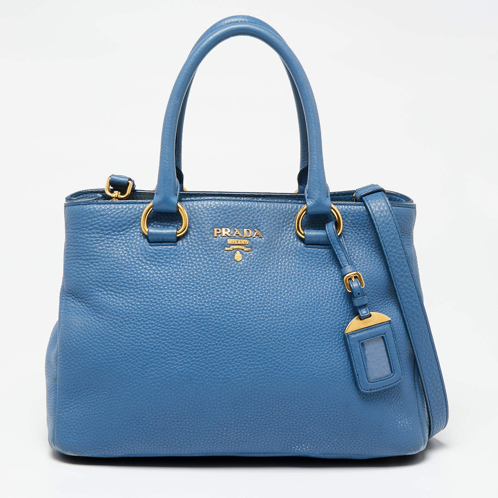 Pre Owned Prada Blue Vitello Daino Leather Tote