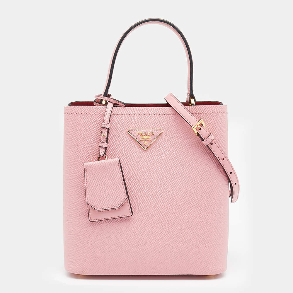 Pre Owned Prada Pink Saffiano Leather Panier Top Handle Bag