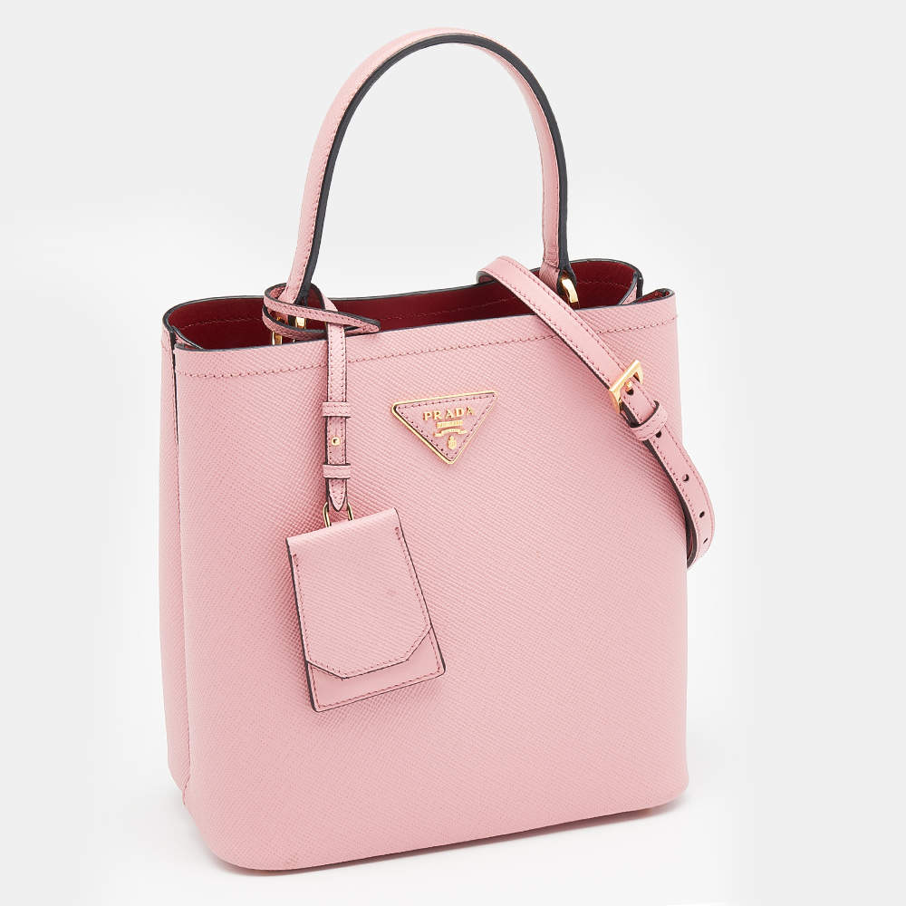 Prada Small Saffiano Cuir Panier Bag - Pink Handle Bags, Handbags