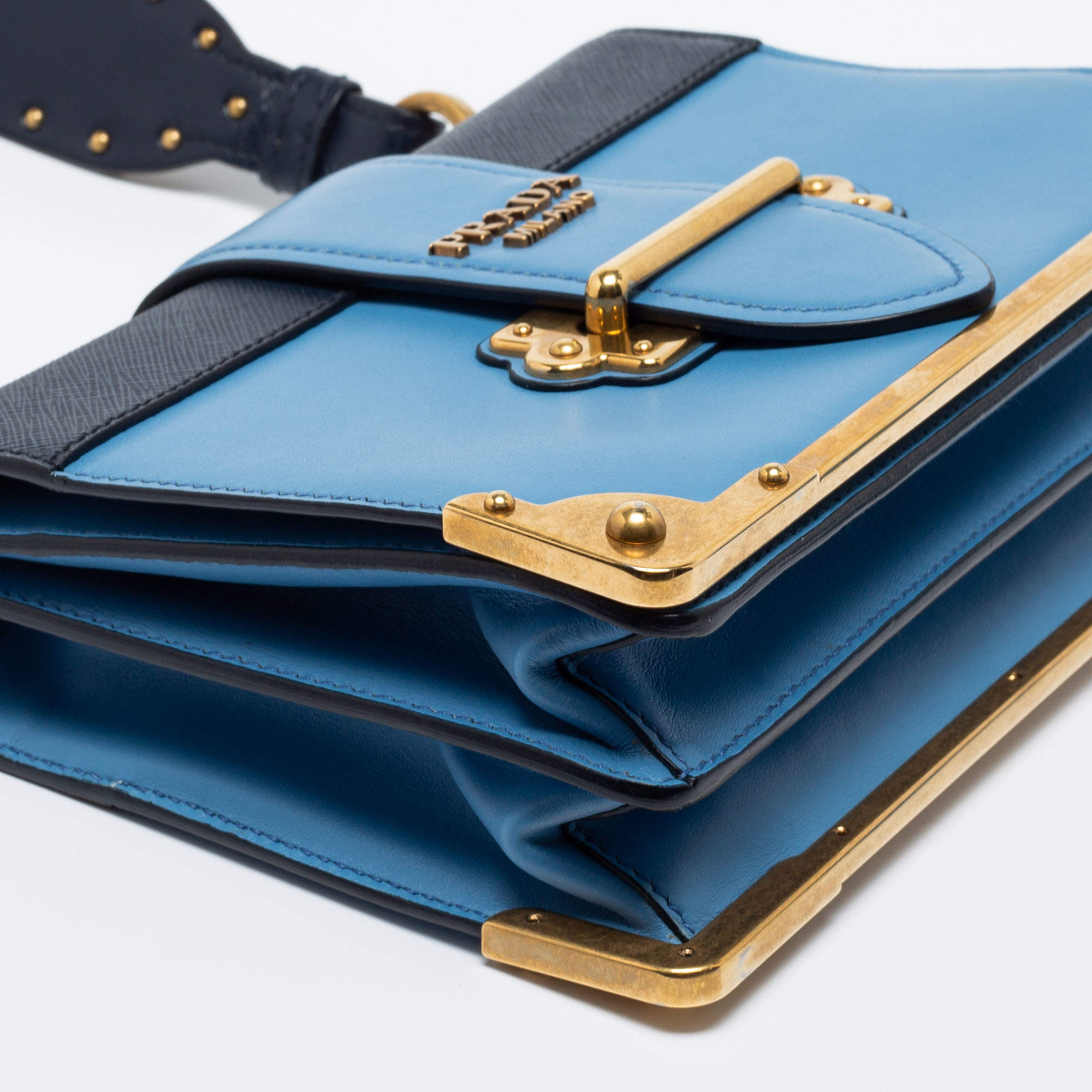 Prada Cahier Blue in Calfskin with Gold-tone - US