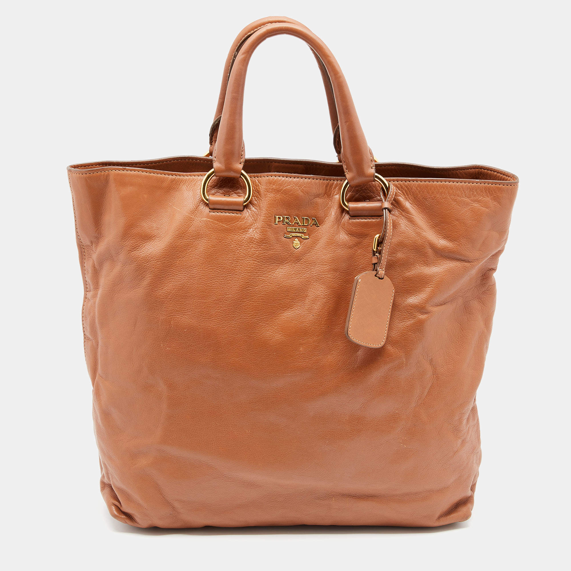 Pre Owned Prada Brown Vitello Daino Leather Tote