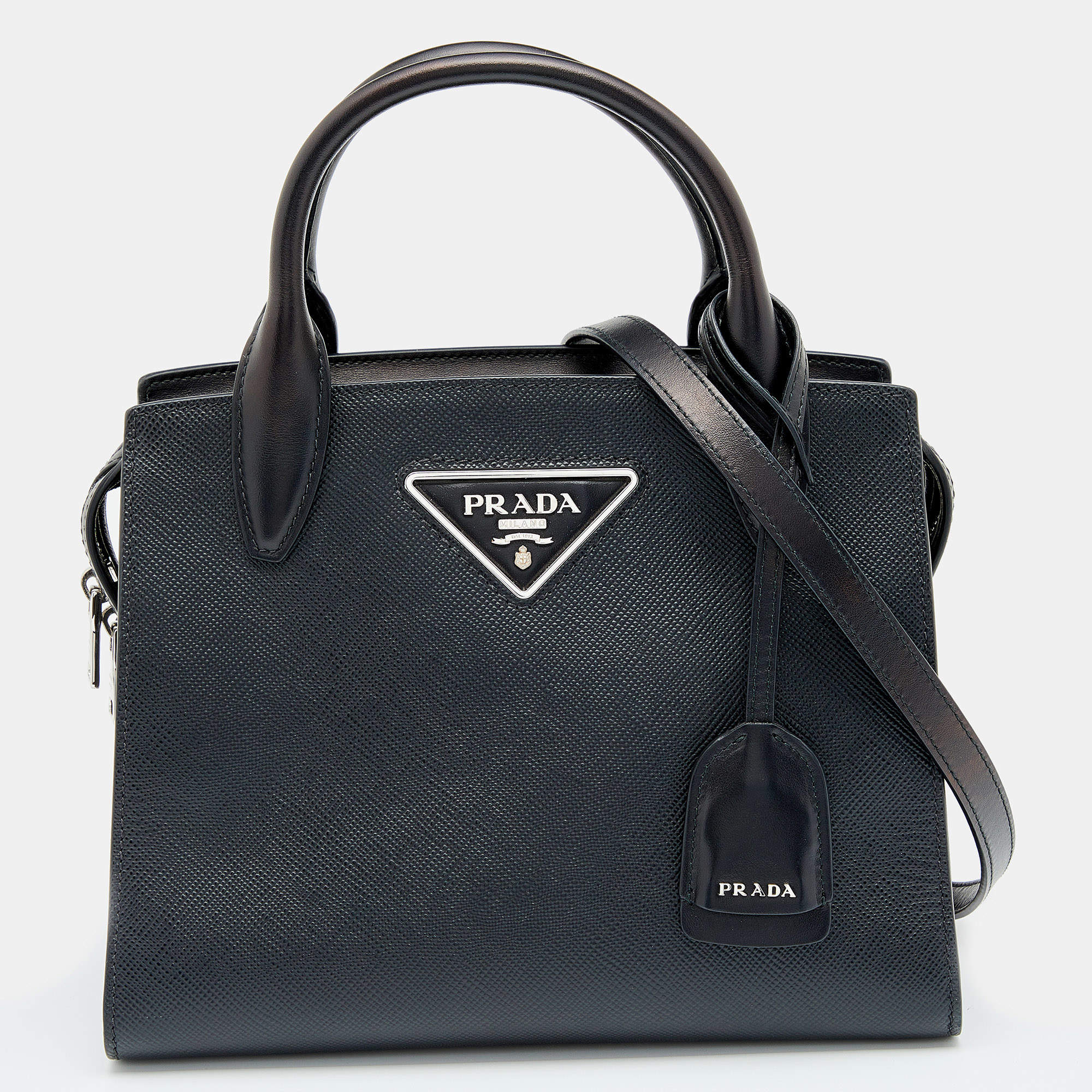 Pre Owned Prada Black Saffiano Leather Kristen Tote