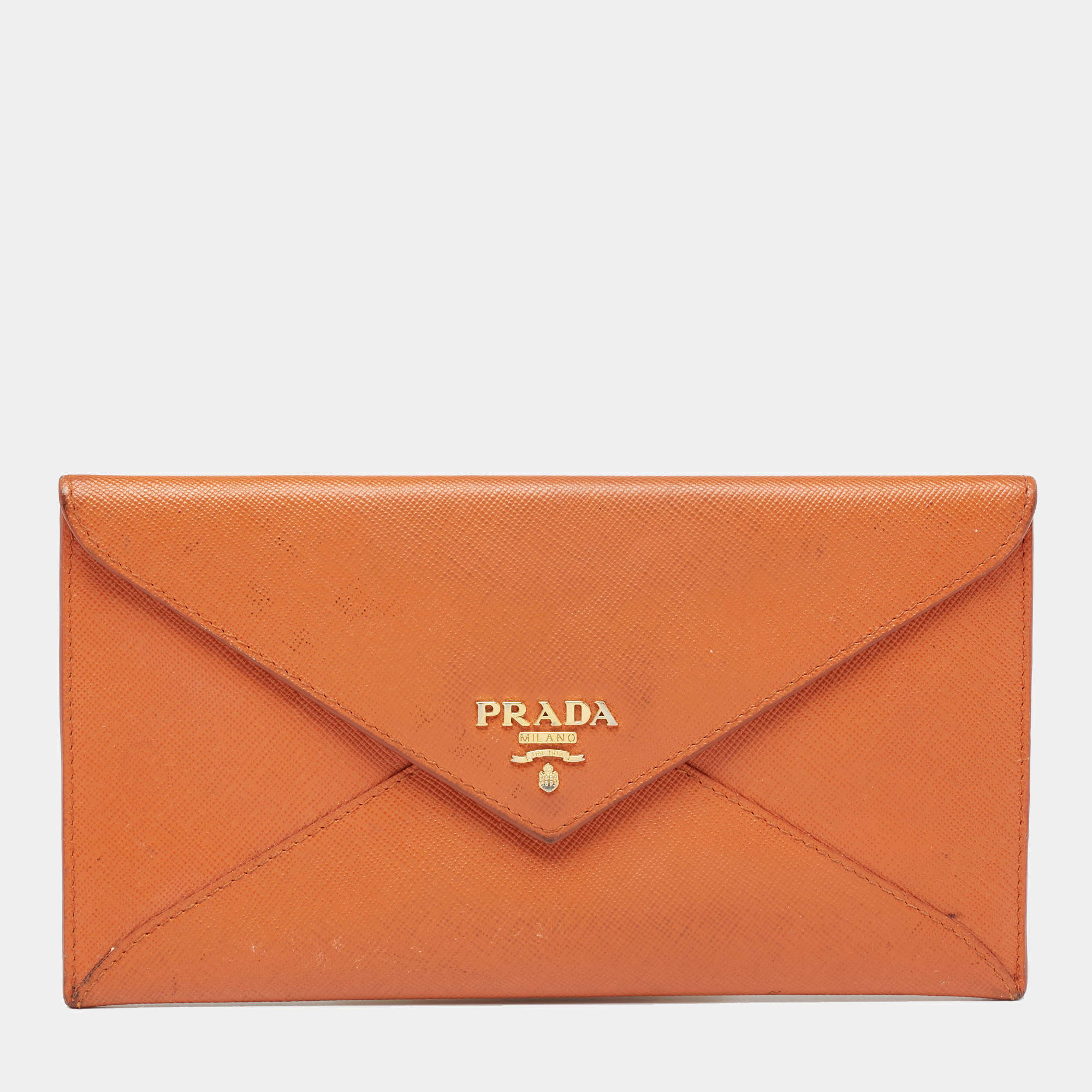 Prada Orange Saffiano Leather Envelope Wallet Prada | The Luxury Closet