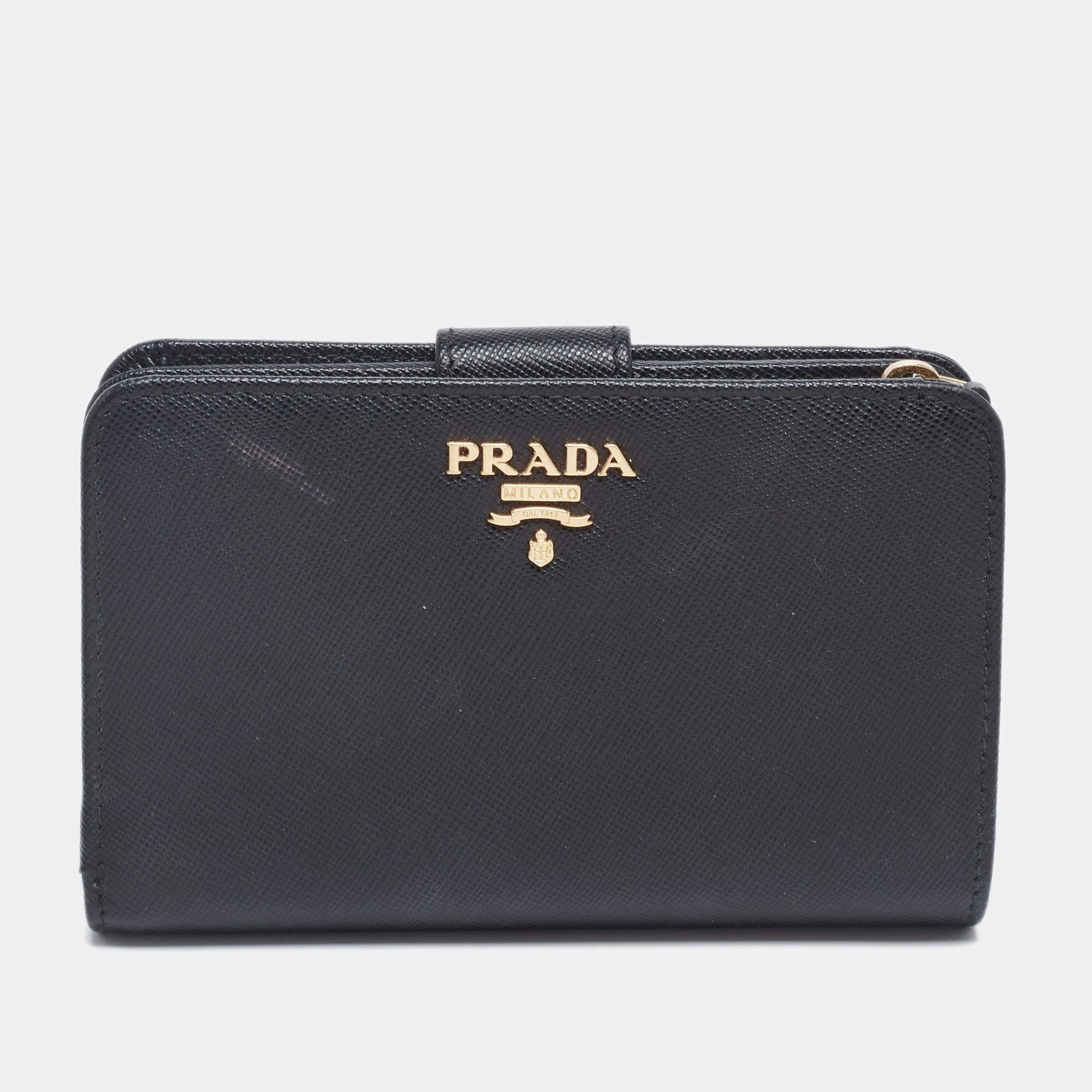 Pre Owned Prada Black Saffiano Metal Leather Lampo Wallet