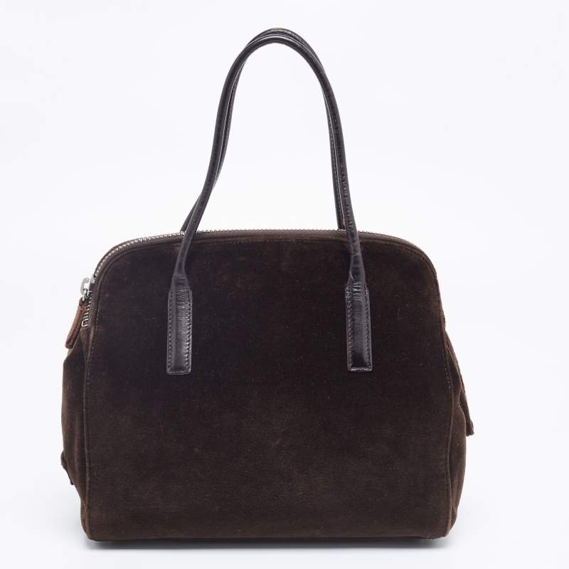Pre Owned Prada Dark Brown Velvet Satchel